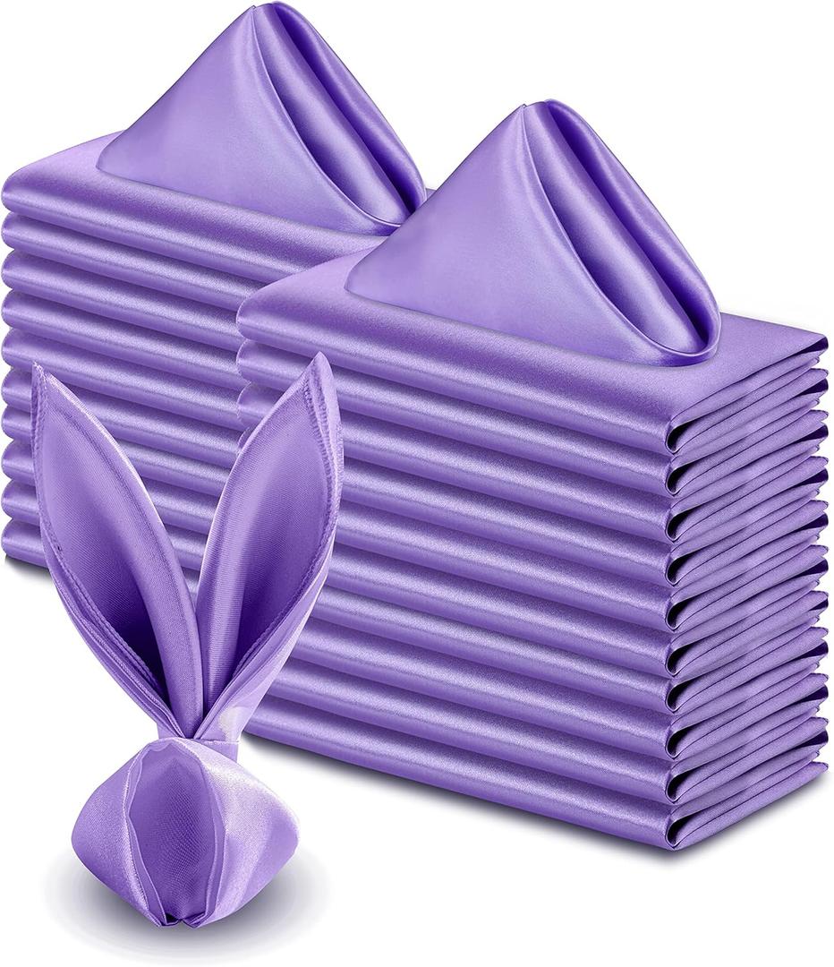 VACVELT 50 Pack Light Purple Satin Napkins 17x17 Inch Wedding Napkins Bulk, Decorative Elegant Dinner Napkins Square Table Napkins Decor, Silky Satin Cloth Napkins for Banquet Graduation Party