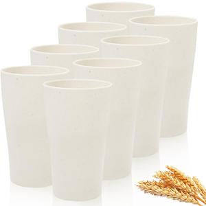 EI 8pcs Wheat Straw Cups - Beige Reusable Unbreakable Plastic Tumbler for Kitchen, Dishwasher Safe Water Glasses for Drinking, Coffee, Juice, Tea