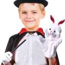 Beelittle Kids Magician Costume Set with Cloak Cape Top Hat Wand Gloves Rabbit Puppet (Black&red Set)