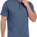 Sailwind Mens Henley Shirts Short Sleeve Summer Casual Classic Cotton T Shirts Pocket Button Shirt (Blue, L)