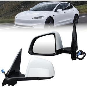 Driver Side Mirror Compatible with Tesla Model Y 2020-2024 Heated Memory Power Folding Left Mirrors Replacement 1594111-00-C White 13 Pins