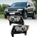 Headlights Assembly Pair for 2011-2013 Jeep Grand Cherokee & 2011-2017 Jeep Compass Halogen Headlights Headlamps L+R (Black)