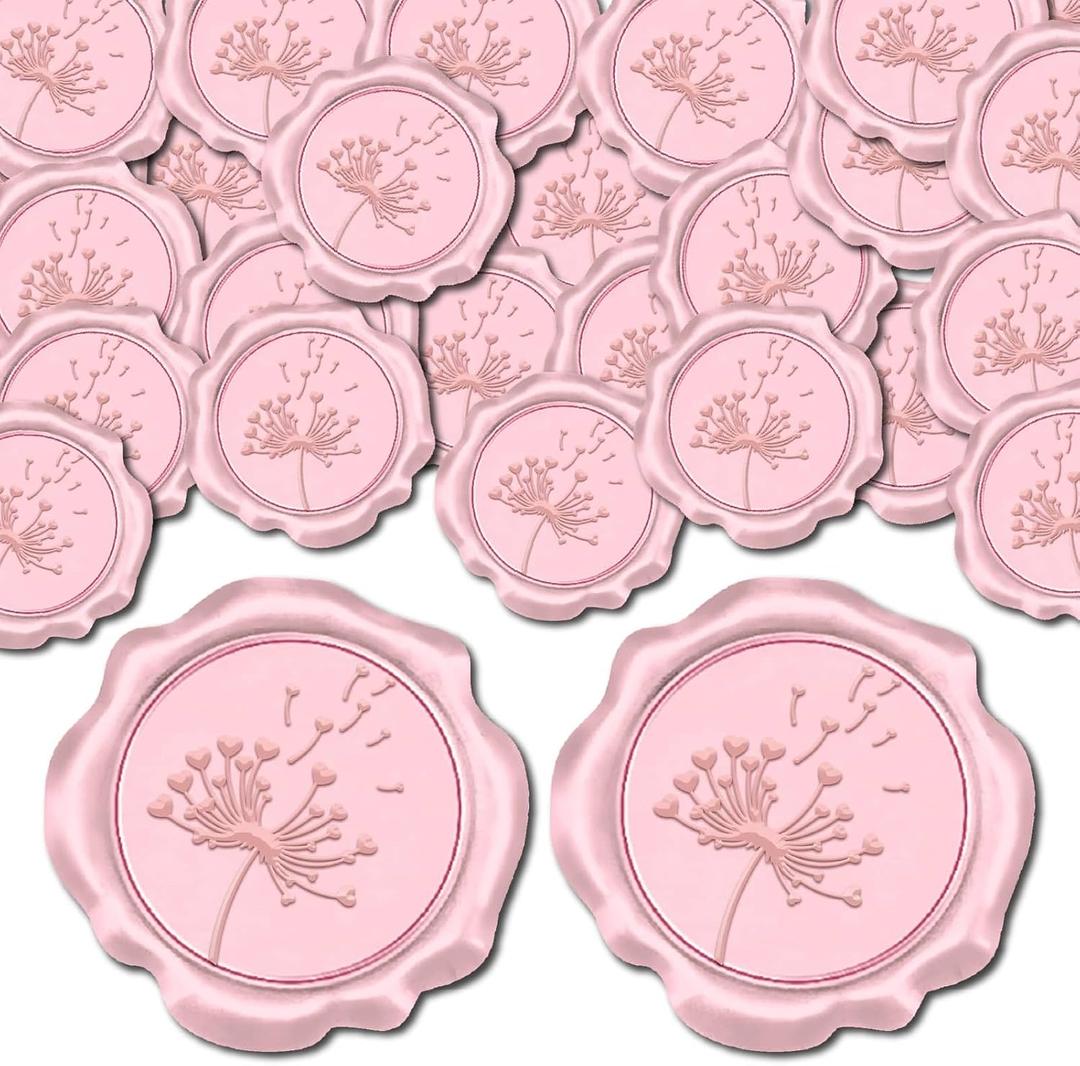 CRASPIRE 100pcs Dandelion Wax Seal Stickers Pink Decoration Stickers Retro Self Adhesive Envelope Sealing Label Decal for Wedding Invitation Envelope Decor Birthday Party Craft Scrapbook DIY