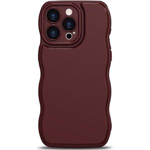Anuck for iPhone 15 Pro Case Wave, Curly Frame Design for Women Girls, Cute Wavy Solid Color Aesthetic Phone Case Soft Flexible TPU Shockproof Full-Body Protective Cover 6.1" - Wine Red