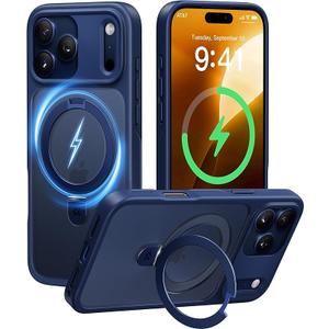 MagicStand Pro iPhone 17 Pro (6.3”) Case, 360°, Magnet, MagSafe, MIL-SPEC, Shockproof, Anti-Fingerprint/Yellow, Matte, Translucent, Lens Protect, Wireless Charge, Strap Hole (Deep Blue)