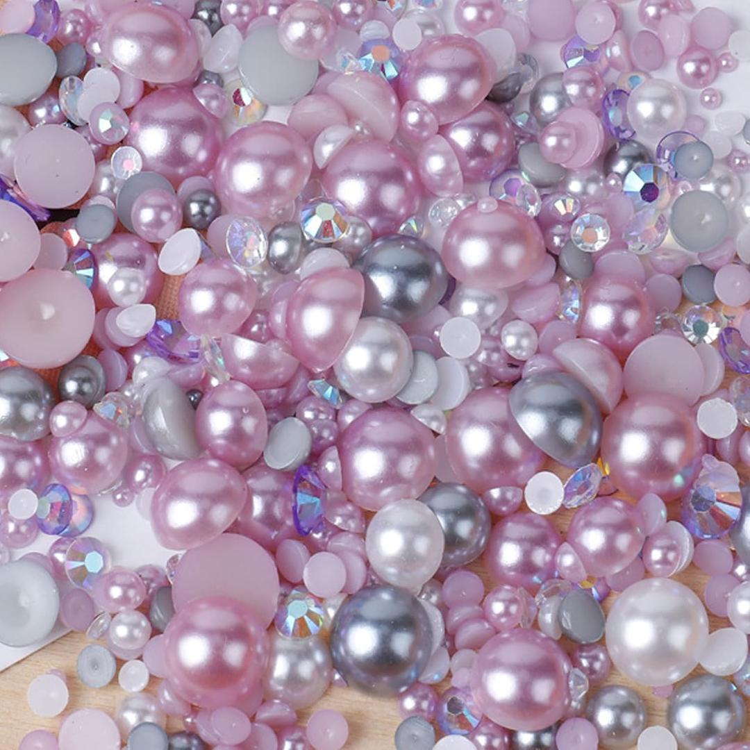 1100PCS Mixed Size 3mm-10mm AB Color Resin Rhinestones Half Pearls for Crafts, 30g Half Round Flatback Pearls Rhinestones for Nail Face Art Crafts (16)
