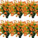 12 Bundles Artificial Flowers for Outdoors Faux Mums for Fall Decor, UV Resistant Artificial Plants Fall Flowers Fake Mums for Autumn Indoor Outdoor Garden Porch Window Wedding Cemetery(Orange)