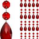 20pcs Teardrop Crystal Chandelier Prism Parts, Hanging Glass Beads for Chandelier Decoration 38mm (Red)