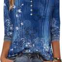 Zeagoo 3/4 Length Sleeve Women Tops Crew Neck Blouses Dressy Casual Summer T Shirts Loose Fit Business Work Clothes (Blue, M)