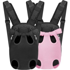 YUDODO 2-Pack Pet Dog Carrier Backpack Adjustable Dog Front Carrier, Legs Out Easy-Fit Dog Travel Backpack Carrier for Hiking Camping for Small Medium Dogs Cats and Rabbits (Large Black+Pink)