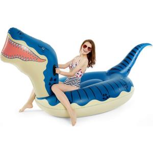 Jasonwell Inflatable Dinosaur Swimming Pool Float for Kids Boys Girls Adults 124'' Giant Tyrannosaurus Rex Floatie Summer Beach Ride on Party Pool Raft Lounge Toys (blue)