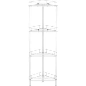 HuggieGems 4 Tier Floor Standing Corner Shower Caddy Organizer Shelf with Hooks, Bathroom Shelves Stand Rack, White