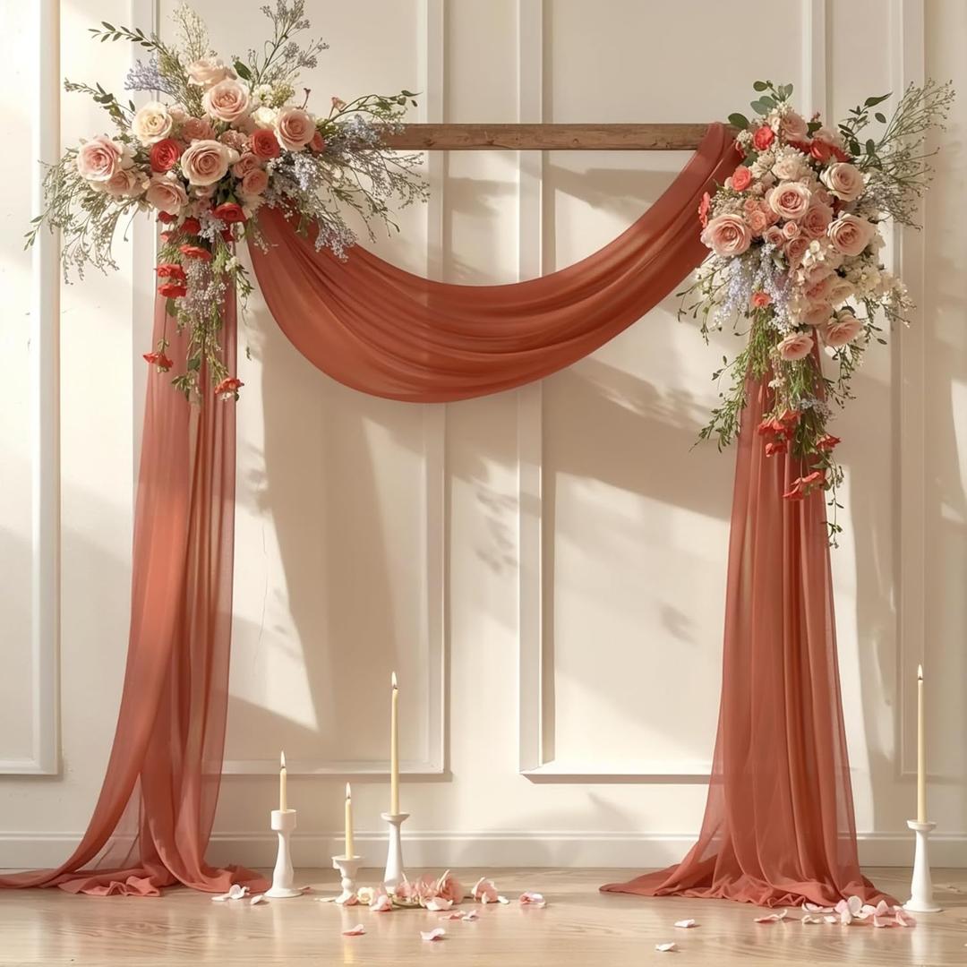 Wedding Arch Draping Fabric, 1 Panel 28" x 19Ft Terracotta Wedding Arch Drapes Sheer Backdrop Curtain for Wedding Ceremony Party Ceiling Decor (28" width x 19Ft length1 Panel, Terracotta Drapes Curtain)