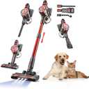 Cordless Vacuum Cleaner for Home, Lightweight Stick Vacuum Cordless Rechargeable with Power Suction, Up to 35 Mins Runtime, Hardwood Floor Vacuum for Pet Hair, Carpets, Tile (Black Red)