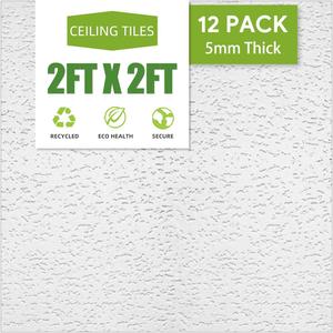 2ft x 2ft Drop Ceiling TilesPrinted Pro Ceiling Tiles 24 x 24in. Waterproof, Washable and Fire-Rated - Reusable - High-Grade PVC to Prevent Breakage-Package of 12 Tiles (White)