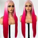 SOKU 13x6 Pink Lace Front Wigs Pre Plucked,32 Inch Long Straight Lace Frontal Wig with Baby Hair,Ombre Synthetic Wigs with Light Pink Roots,Free Part Glueless Silky Straight Wigs for Women