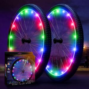 Activ Life 2-Tire Pack LED Bike Wheel Lights with Batteries Included, Get 100% Brighter and Visible from All Angles for Ultimate Safety and Style (Multicolor)