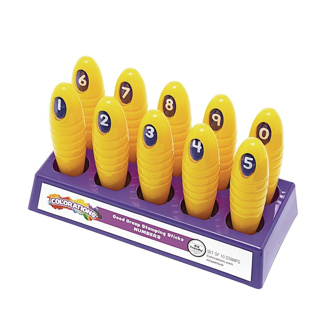 Colorations Good Grasp Stamping Sticks Pack of 10 Numbers 0-9 Classroom Supplies (1 1/4" x 5 1/8")