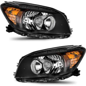 WEELMOTO for 2006-2008 Toyota RAV4 Headlights Replacement for 06 07 08 RAV4 Headlight Assembly Headlamp Pair Halogen Black Housing Amber Reflector