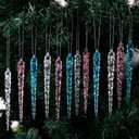36pcs Crystal Christmas Ornaments Clear Acrylic Xmas Tree Icicle Hanging Ornaments for Christmas Tree New Year Wedding Decoration Supplies