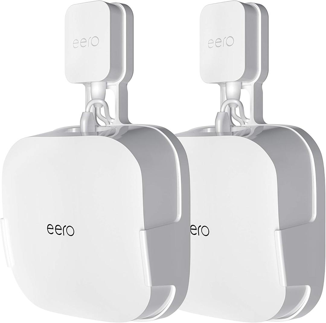COOLWUFAN Wall Mount Holder for eero Pro 6/6E Home WiFi System - Simple and Sturdy Stand Bracket for Tri-Band Mesh Wi-Fi 6 System (White, 2 Pack)