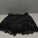 Satin Silk Shorts Women Y2K Low Rise Lace Trim Pajama Mini Micro Shorts Silky French Knickers Half Slip Pjs Bottom (Elegant Black, M)