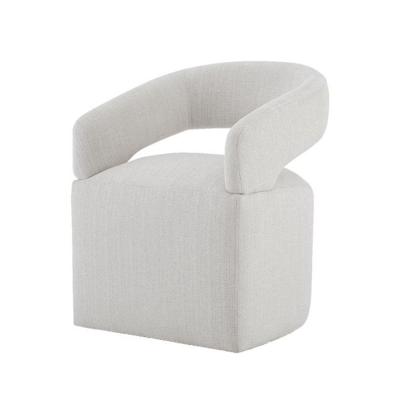 Upholstered Dining Chair with Caster, Modern Barrel Side Armchair with Rollers for Dining Room, Bedroom, Kitchen, Reading Room, Linen, Assembly Required