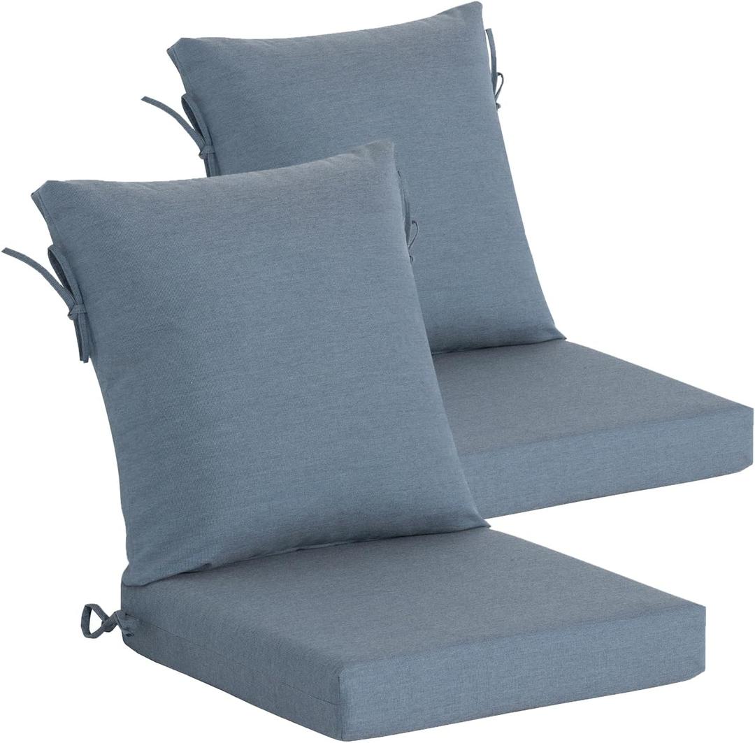 Goodgoods 20 x 42 Sunbrella Outdoor Patio Chair Cushion 2-Pack, Fade-Resistant & Water-Resistant Furniture Chair Cushions with 30D High-Resilience Foam for Dining Chairs, Spectrum Denim