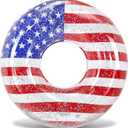 POZA Inflatable USA Pool Float - Luxurious Fun Lounger Filled with Sparkle Silver Stars Confetti, Cool USA Flag Design Water Swimming Pool Floaties for Beach, Lake & Pool (USA Giant 48")