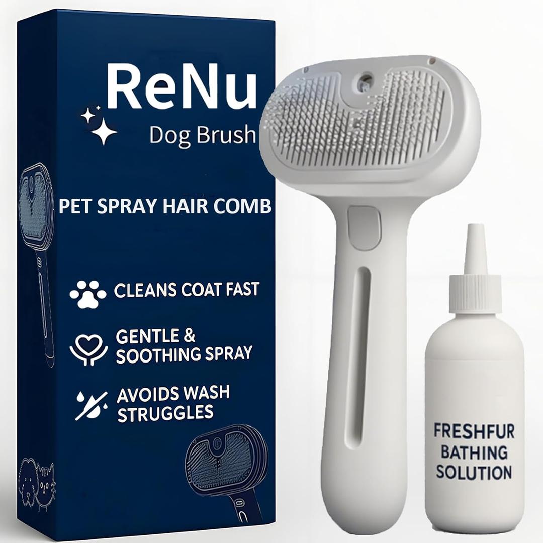 3-in-1 Self-Cleaning Steamy Pet Brush for Dogs & Cats, Fresh Fur Shower Brush That Removes Loose Hair, Reduces Shedding, Grooming Tool for Long & Short Hair, Wet or Dry Use (White)