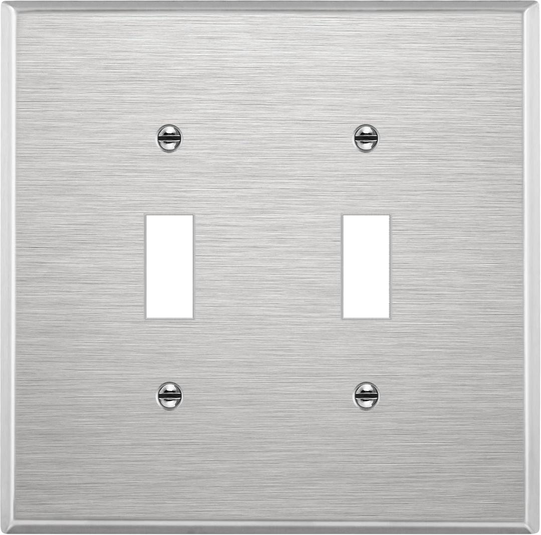 ENERLITES Toggle Light Switch Metal Midway Wall Plate, Corrosion Resistant, Mid-Size 2-Gang 4.88" x 4.92", UL Listed, 7712M, 430 Stainless Steel, Silver
