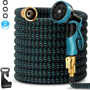 100 ft Expandable Garden Hose-2026 Upgraded Expanding Water Hose with 10 Function Nozzle, 3/4" Solid Brass Fittings, 5-Layer Latex Core, No-Kink Flexible Retractable Hose for Patio, RV, Car Washing