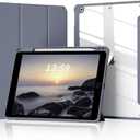 Kenke for iPad 9th Generation Case 2021/iPad 8th Generation Case 2020/iPad 7th Generation Case 2019 iPad 10.2 Inch Case with Left Side Pencil Holder & Hard PC Acrylic Transparent Back Shell (Purple)