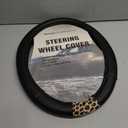 Road Comforts Steering Wheel Cover - Made with PVC Leather and Leopard Fabric - Universal 14 1/2 inches to 15 inches for Most Automotive Steering Wheel - Cheetah Print - Black