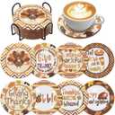 8 Pcs Thanksgiving Day Fall Diamond Coasters Kits with Holder DIY Thanksgiving Day Diamond Art Coaster for Adults Thanksgiving Fall Gift