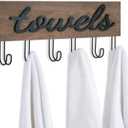 Mkono Towel Holder Wall Mounted Towel Rack Bathroom Decor Rustic Wood Towel Hooks to Hang Towels Bathroom Robe Coat Clothing, Bath Towel Hanger Storage Home Decor Organizer, Medium (Brown)