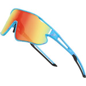 DUCO Kids Sunglasses Youth Baseball Sun Glasses Lightweight TR90 Frame UV400 Sports Cycling Shades for Boys Girls DK268 (02-blue Colorful Frame Black Temple Revo Orange Lens)