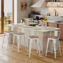 Andeworld Bar Stools Set of 4 Counter Height Stools Industrial Metal Barstools with Wooden Seats(24 Inch, Distressed White)
