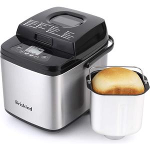 Briskind 1.5 lb Compact Bread Maker Machine with Carrying Handle, 19-in-1
Small Breadmaker for 2-3 People, Gluten Free, Dough, Jam & Yogurt Menus, Delay Timer, Keep Warm, 1.5lb & 1lb Loaf, Low Noise