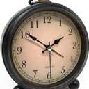 Vintage Retro Analog Alarm Clock, 4 inch Super Silent Non Ticking Small Clock with Night Light, Battery Operated, Simply Design, for Living Room, Bedroom, Bedside, Desk, Gift Clock (Arabic)