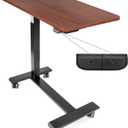 Vaunn Medical Electric Overbed Table Bedside Height Adjustable Table with Wheels (Electric-Powered, Hospital and Home Use) - Brown (Organic Modern), Standard