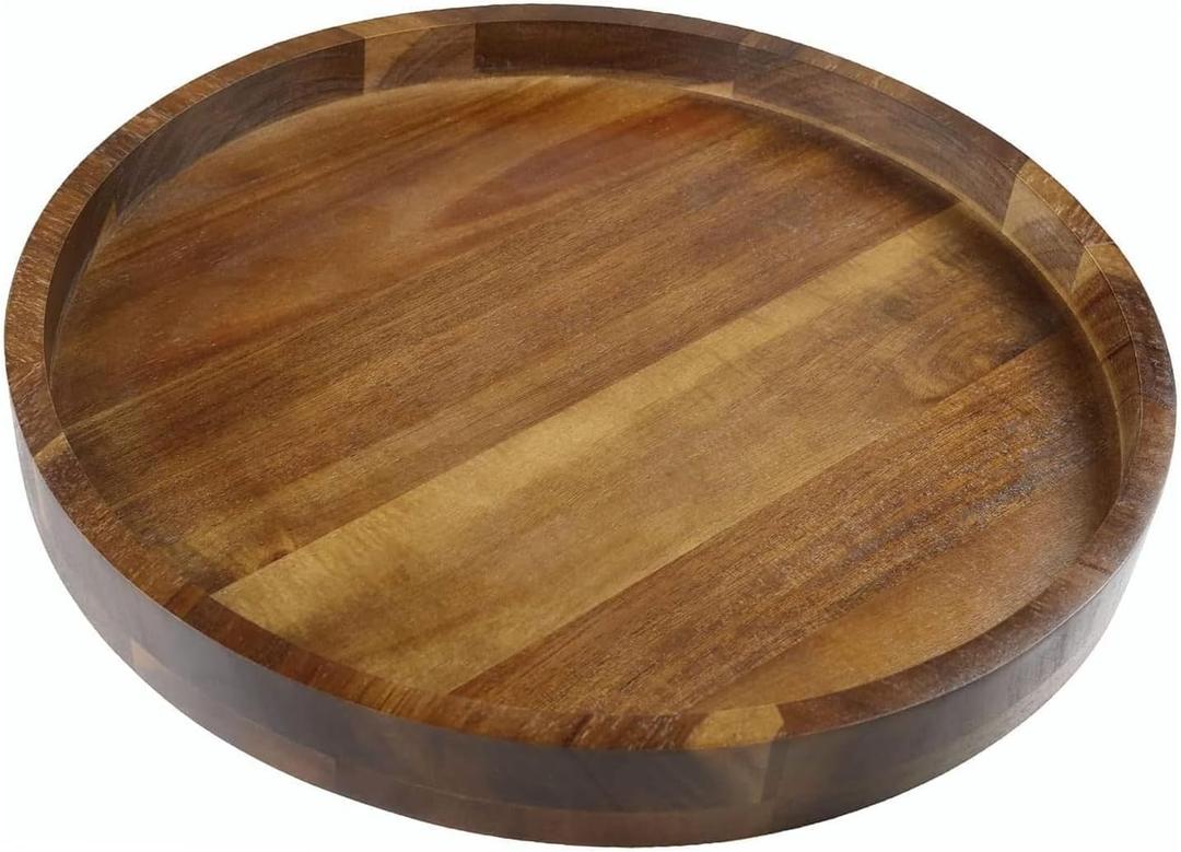 Acacia Wood Round Serving Tray, 13.8" Charcuterie Board with Rim, Decorative Centerpiece for Ottoman, Coffee Table, Couch, Kitchen Island, Round Serving Platter, 1 Pack Acacia Wood Round Serving Tray, 13.8" Charcuterie Board with Rim, Decorative Centerpiece for Ottoman, Coffee Table, Couch, Kitchen Island, Round Serving Platter, 1 Pack