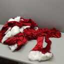 Thyle 10 Pcs Christmas Burgundy Red Velvet Chair Sashes 6 x 108 Inch Large Red Bows Chair Cover with White Fluff Decoration for Xmas Wedding Event Holiday Banquet Party