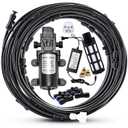 Outdoor Misting Cooling System with Pump Kit, 49.2FT(15M) Misting Line with Filter, 20 Brass Mist Nozzles, 1 Brass Adapter (3/4"), 12V DC 60W 5L/Min, Self Priming Sprayer Water Pump