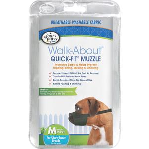 Four Paws Walk-About Quick-Fit Short Snout Adjustable Dog Muzzle for Medium Dogs, Washable & Breathable, Black, 1 Count
