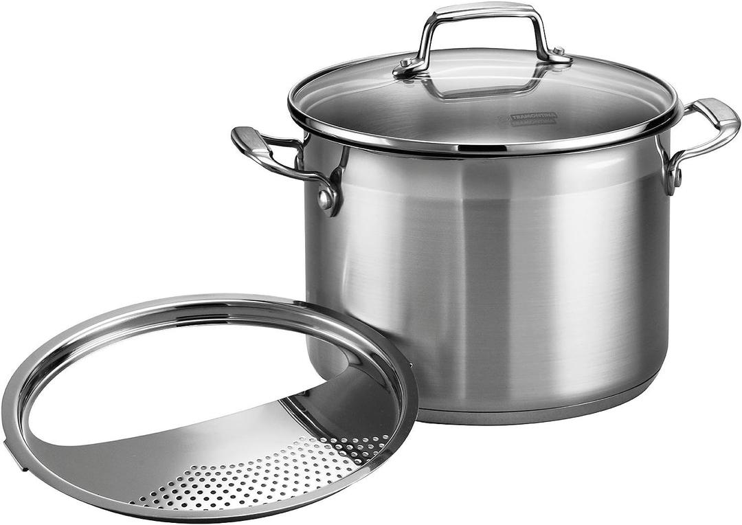 Tramontina Gourmet Stainless Steel 6-Quart Pasta Pot with Lid and Strainer (3 Pc 6 Qt)