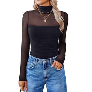 Avidlove Women Long Sleeve Bodysuit Turtle Neck Shapewear Body Suits Mesh One Piece Leotard Shirt Going Out Tops Fall Outfits Small