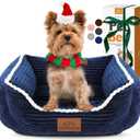 Cat Dog Bed for Pets, Rectangle Pet Bed Gift for Puppy and Kitten, Machine Washable Calming Fluffy Pet Couch Sofa for Indoor Outdoor, Portable Soft Cat Bed with Non-Slip Bottom (Small, Blue)