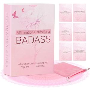 PUNCHMAN Badass Positive Affirmation Cards Set - Funny Christmas Gift 53PCS Inspiration Cards with Quotes and Bag,Encouragement Gifts for Women,Daily Motivational Inspirational Deck Cards for Friend,Best Self Care Gifts