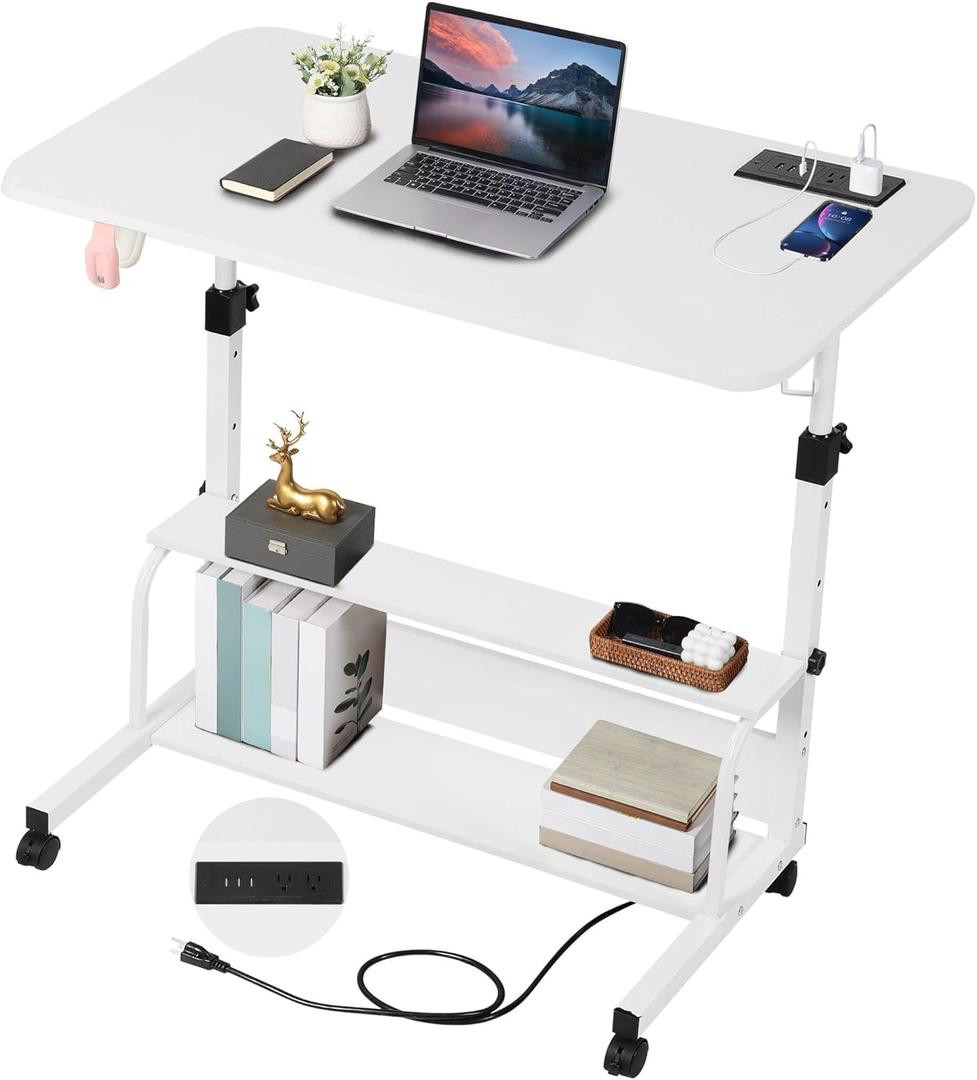 Standing Desk Small Computer Desk,Small Desk for Bedroom,Corner Desk for Small Space,Small Office Desk Adjustable Desk,Mini Desk Stand Up Desk Laptop Desk,Portable Rolling Desk 31.5 Inch White